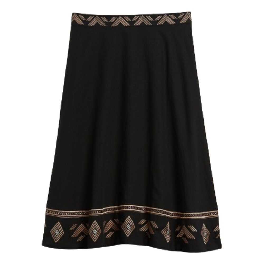 NWT Womens Size 2 Banana Republic Black Linen-Blend Embroidered Midi Skirt NEW